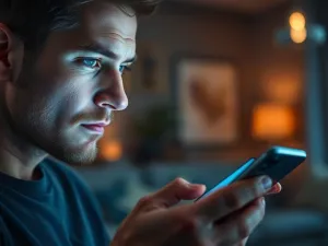 Kobieta trzymająca iPhone'a, przygotowująca się do wykonania zrzutu ekranu za pomocą przycisków bocznych.